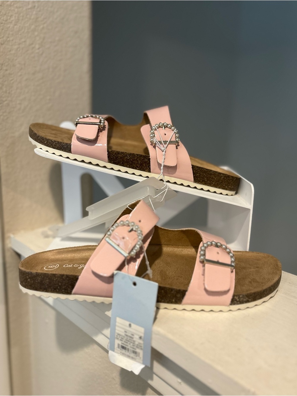 Kids' Drew Footbed Sandals Pink Pearls- Cat & Jack - Big Girl Youth Size 6 NEW